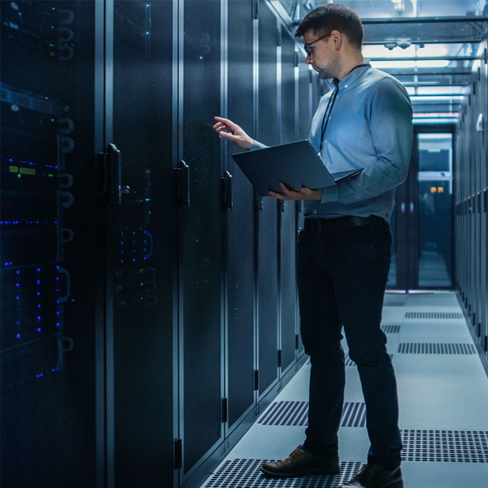 A person in the data center place