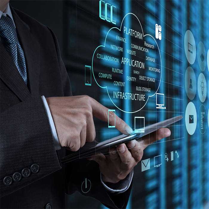 A man touching his Ipad